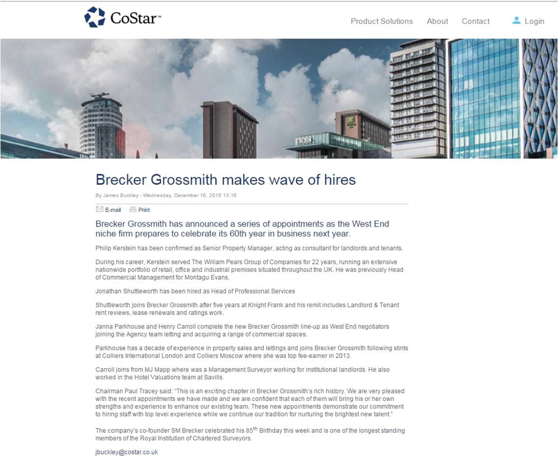 Brecker Grossmith makes wave of hires – CoStar News